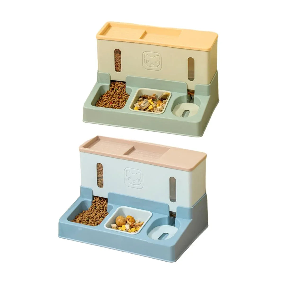All in One Pet Feeding Bowl Cat Dog Water and Food Feeder Automatic Dispenser - Green