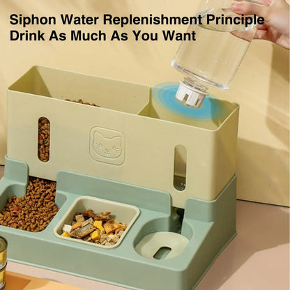 All in One Pet Feeding Bowl Cat Dog Water and Food Feeder Automatic Dispenser - Green