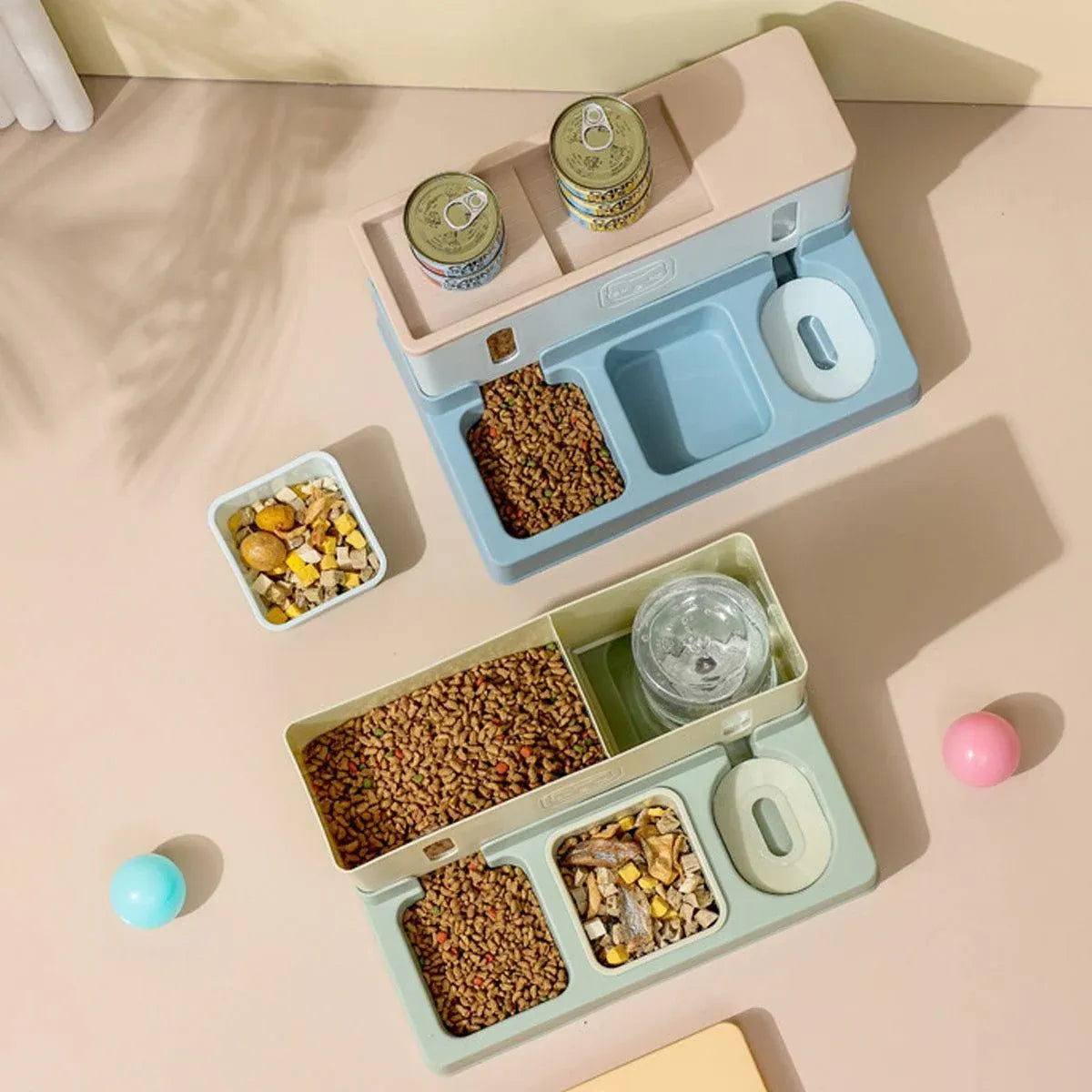 All in One Pet Feeding Bowl Cat Dog Water and Food Feeder Automatic Dispenser - Green