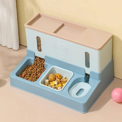 All in One Pet Feeding Bowl Cat Dog Water and Food Feeder Automatic Dispenser - Green