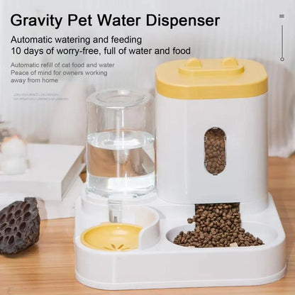 2in1 Pet Bowl Vertical Feeder and Drinker Cat Dog Bowl Water and Food in One - Grey