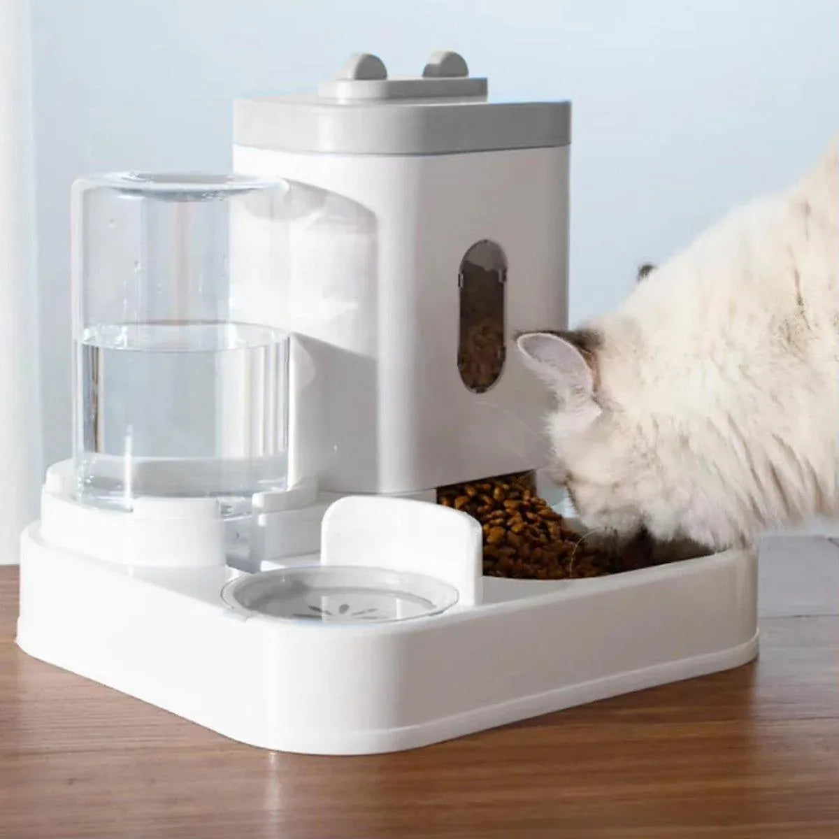 2in1 Pet Bowl Vertical Feeder and Drinker Cat Dog Bowl Water and Food in One - Grey