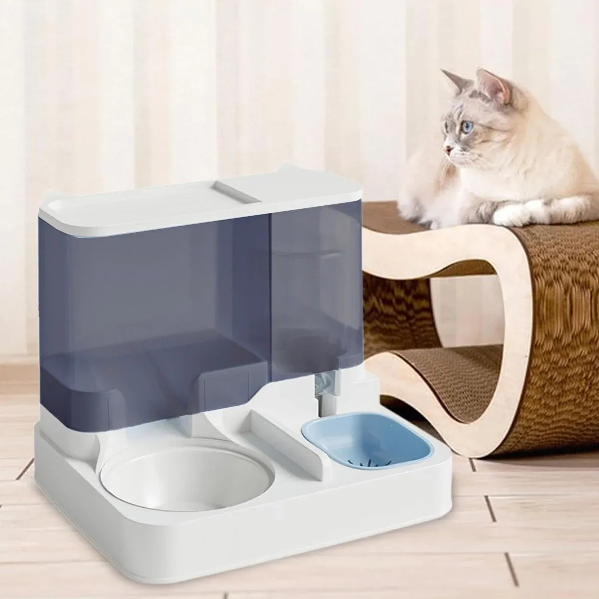 Automatic Cat Feeder Water Dispenser All in One Plastic Bowl for Cats and Dogs - Pink