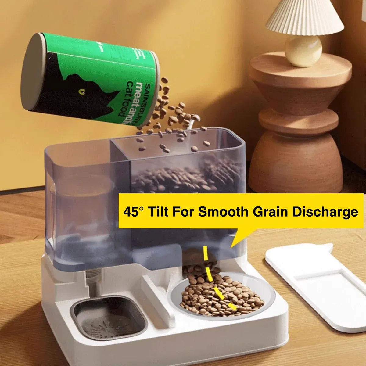 Automatic Cat Feeder Water Dispenser All in One Plastic Bowl for Cats and Dogs - Pink