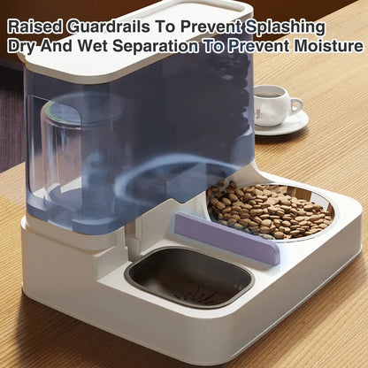Automatic Cat Feeder Water Dispenser All in One Plastic Bowl for Cats and Dogs - Pink