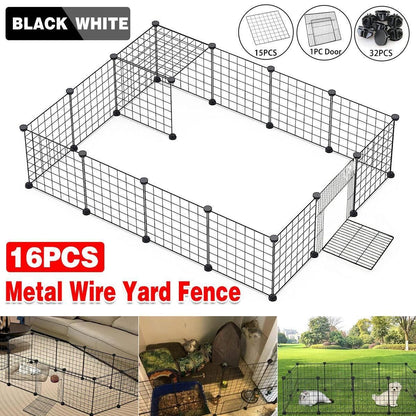 16pcs Large Cat Cage Indoor Cat Villa Double Layer Cat House Anti-jump Cat Fence - Black
