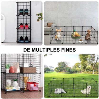 16pcs Large Cat Cage Indoor Cat Villa Double Layer Cat House Anti-jump Cat Fence - Black