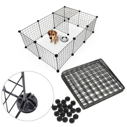 16pcs Large Cat Cage Indoor Cat Villa Double Layer Cat House Anti-jump Cat Fence - Black