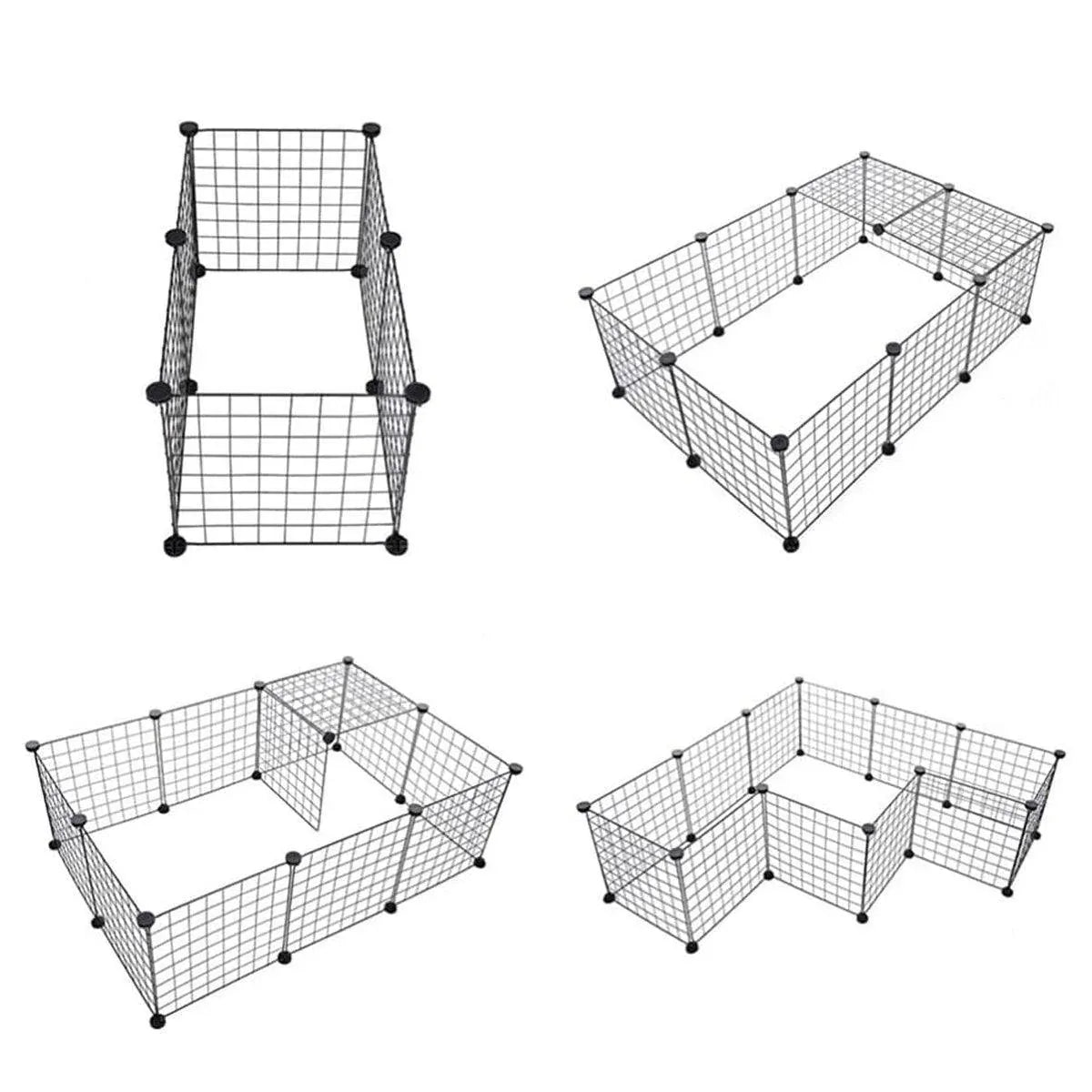 16pcs Large Cat Cage Indoor Cat Villa Double Layer Cat House Anti-jump Cat Fence - Black