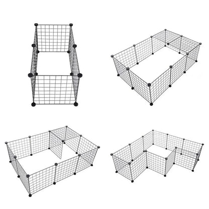 16pcs Large Cat Cage Indoor Cat Villa Double Layer Cat House Anti-jump Cat Fence - Black