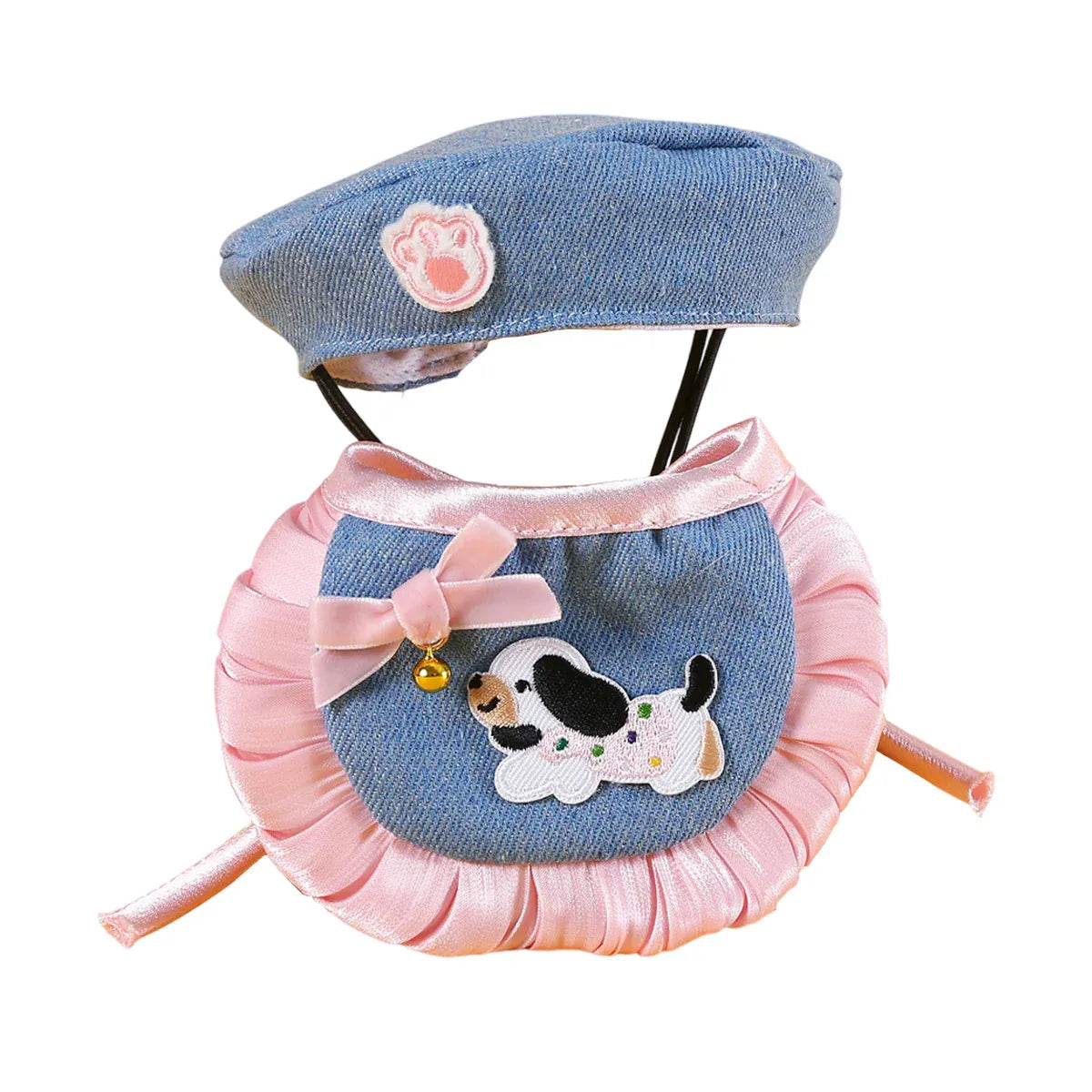 Pet Clothes Set Lace Bib with Hat Soft Cotton for Dogs Cats Wear Decoration - Pink