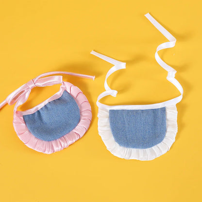 Pet Clothes Set Lace Bib with Hat Soft Cotton for Dogs Cats Wear Decoration - Pink