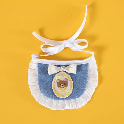 Pet Clothes Set Lace Bib with Hat Soft Cotton for Dogs Cats Wear Decoration - Pink