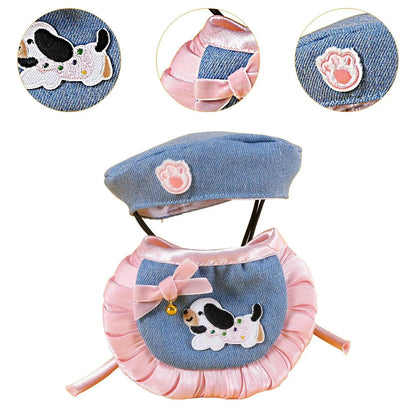 Pet Clothes Set Lace Bib with Hat Soft Cotton for Dogs Cats Wear Decoration - Pink