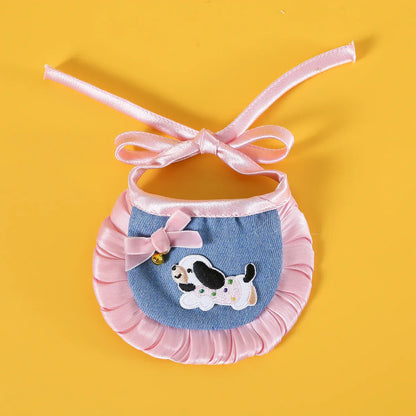 Pet Clothes Set Lace Bib with Hat Soft Cotton for Dogs Cats Wear Decoration - Pink