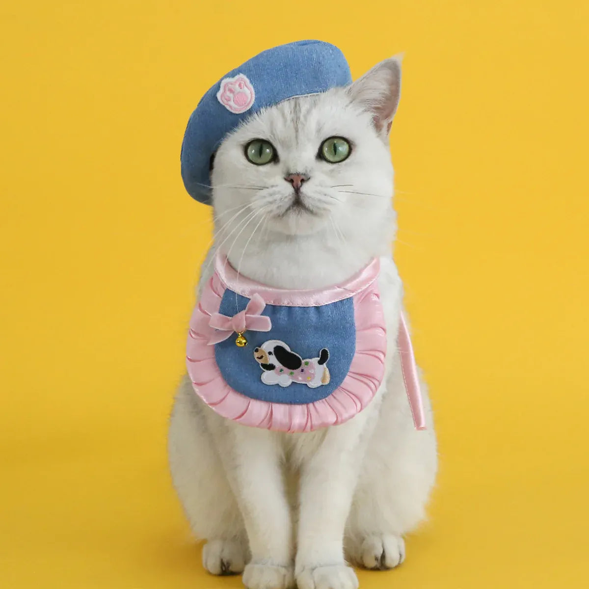 Pet Clothes Set Lace Bib with Hat Soft Cotton for Dogs Cats Wear Decoration - Pink