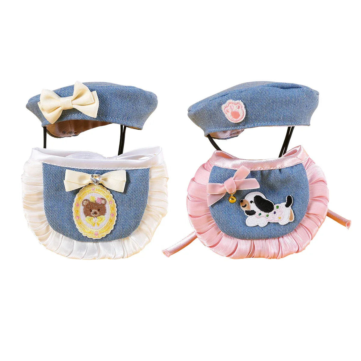 Pet Clothes Set Lace Bib with Hat Soft Cotton for Dogs Cats Wear Decoration - White