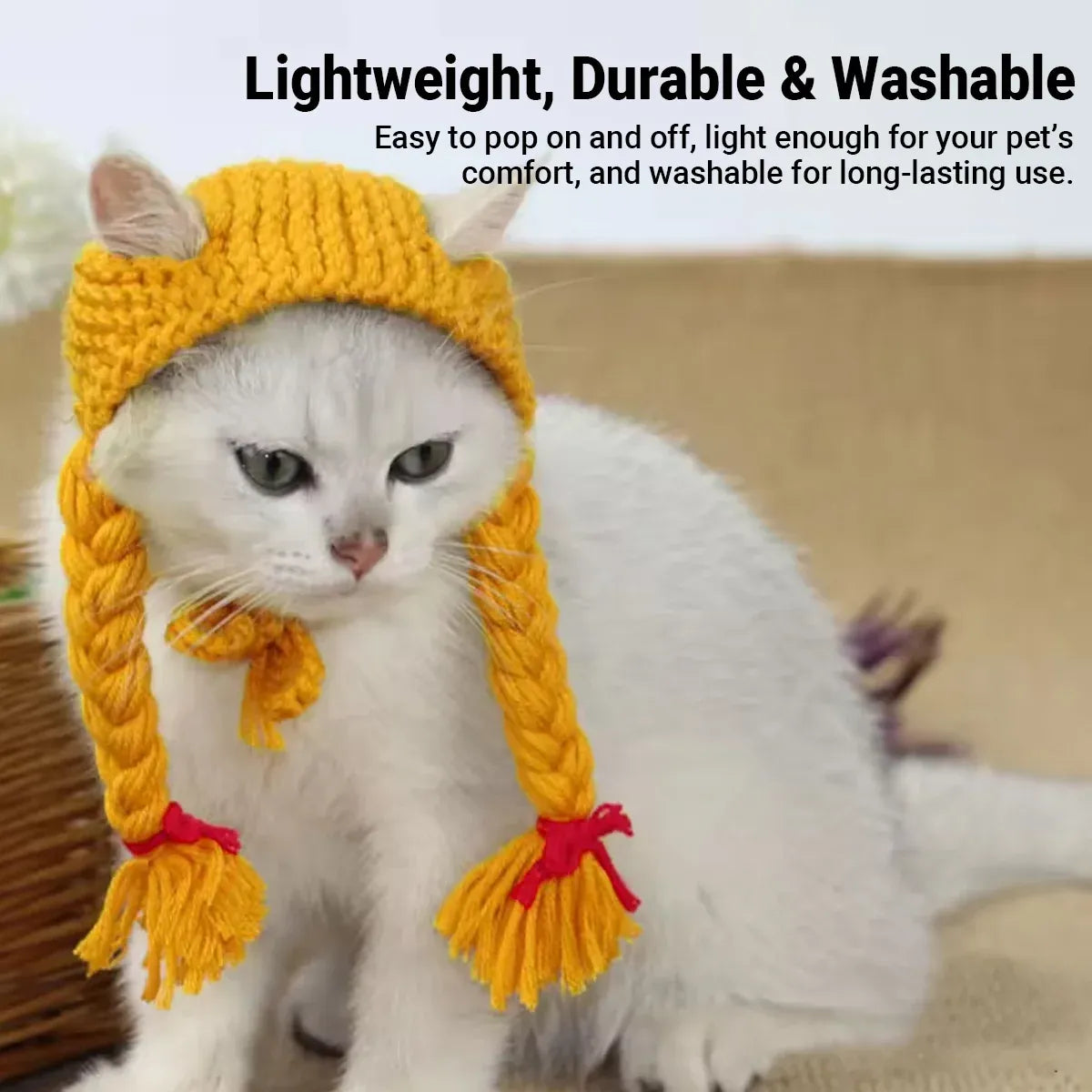 Cat Headwear Handmade Braid Hat Cat Wig Hat Cat Hair Accessory Pet Decoration - Black