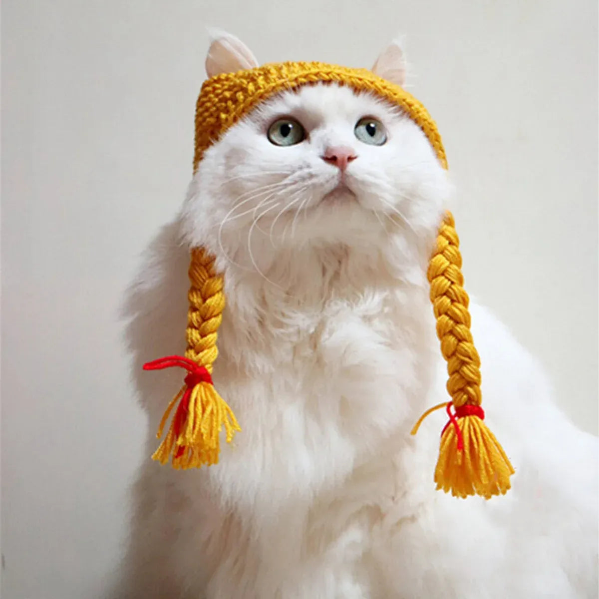 Cat Headwear Handmade Braid Hat Cat Wig Hat Cat Hair Accessory Pet Decoration - Yellow