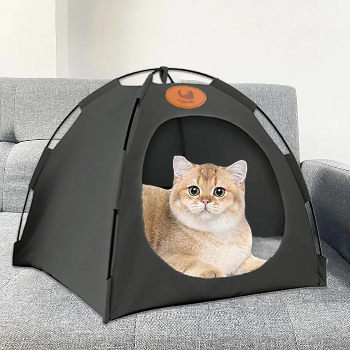 Folding Camping Pet Tent for Cats Puppy Bed Indoor Cat Nest Dog Cave Style House - Beige