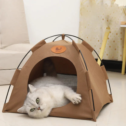 Folding Camping Pet Tent for Cats Puppy Bed Indoor Cat Nest Dog Cave Style House - Beige