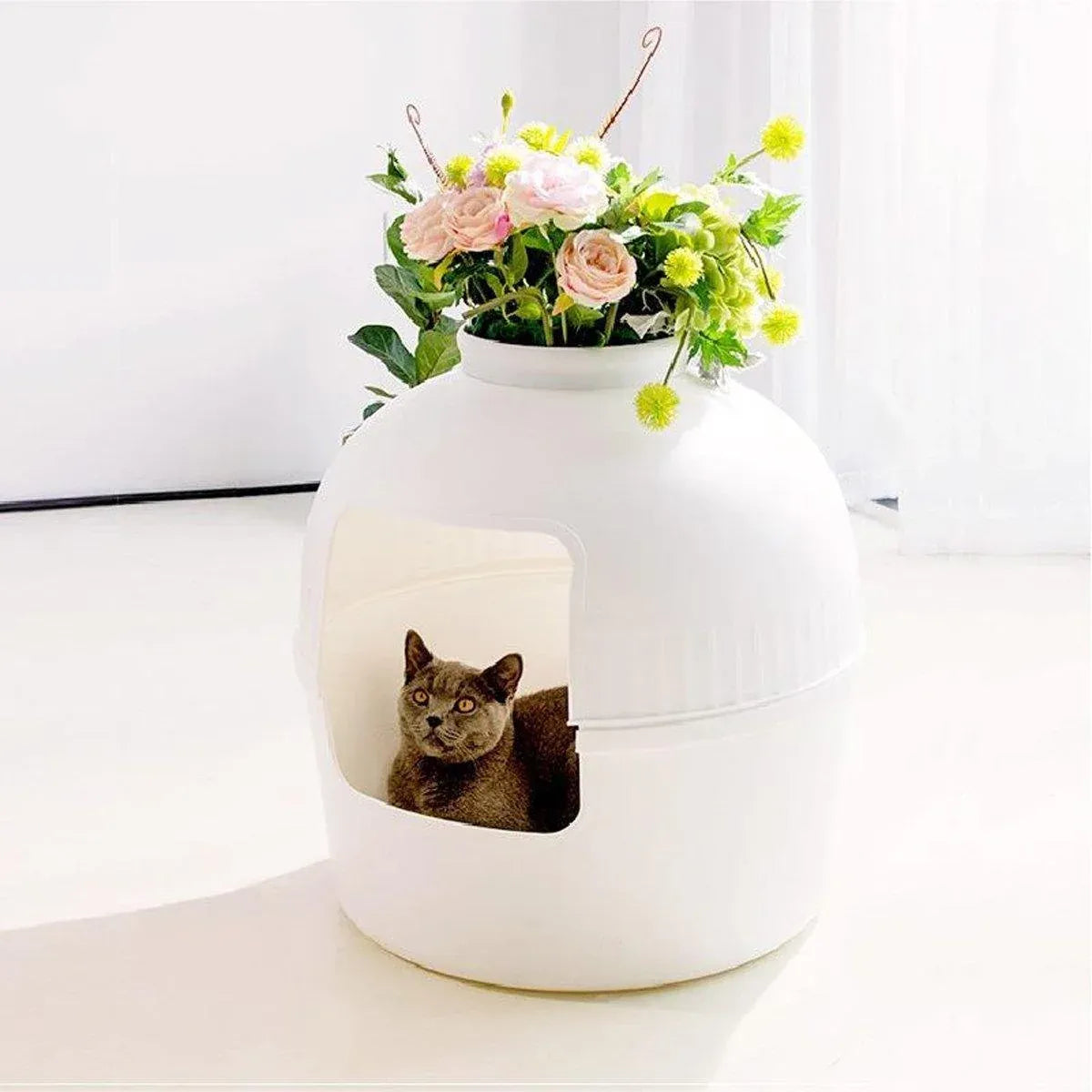 Plastic Pet Kennel Small Dog Cat Litter Box Teddy Villa Easy Clean Hair Guard - Brown