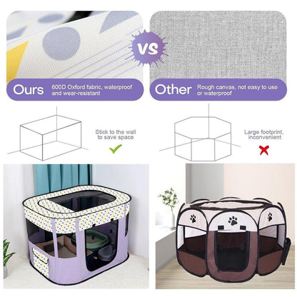Foldable Cat Dog Kennel Pet Delivery Cage Portable Pet Fence Tent - Purple-M