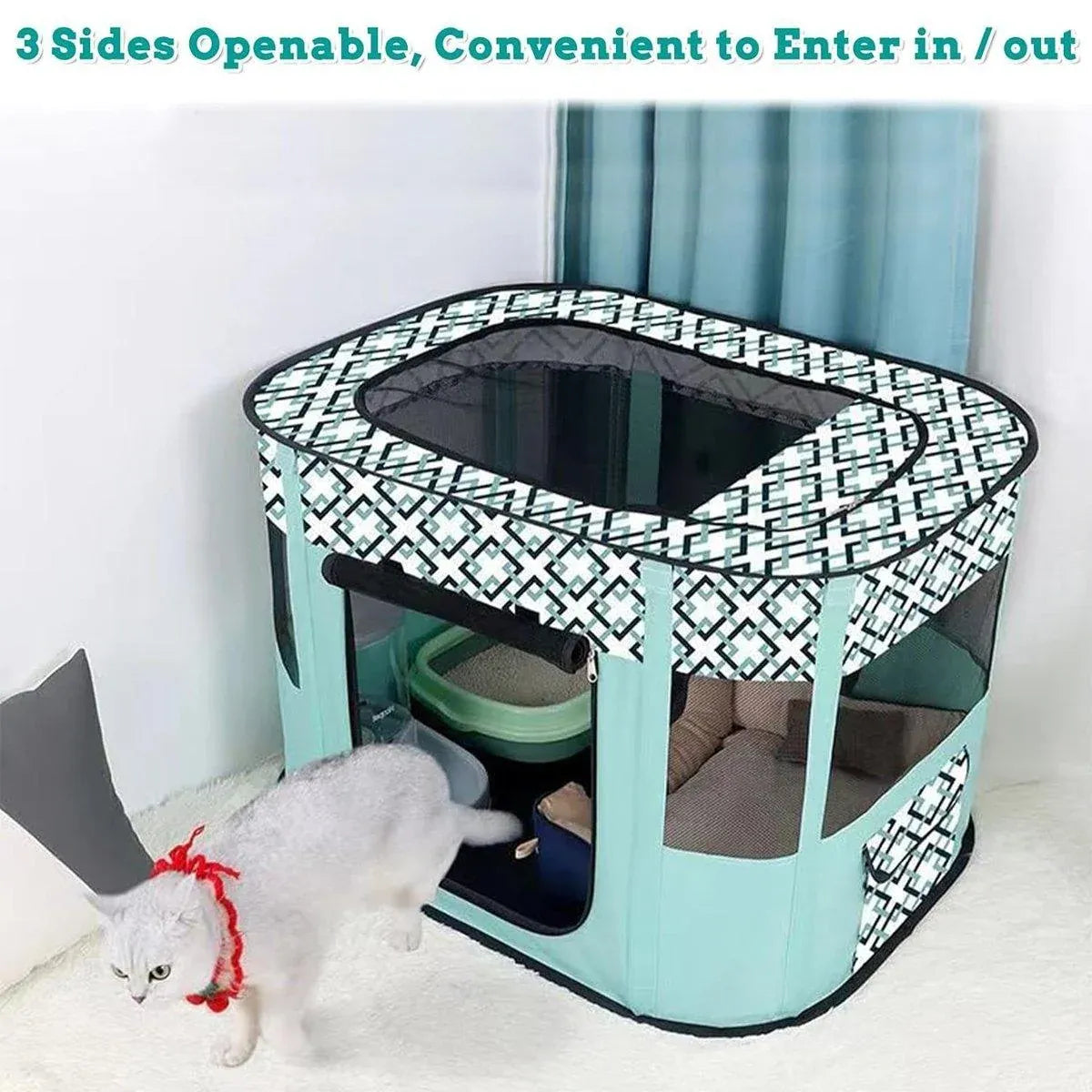 Foldable Cat Dog Kennel Pet Delivery Cage Portable Pet Fence Tent - Purple-M