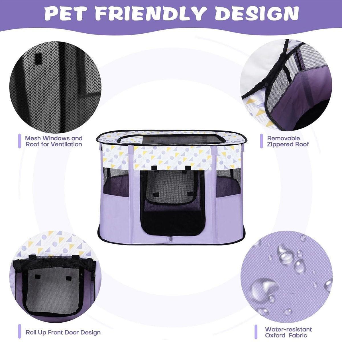 Foldable Cat Dog Kennel Pet Delivery Cage Portable Pet Fence Tent - Purple-M