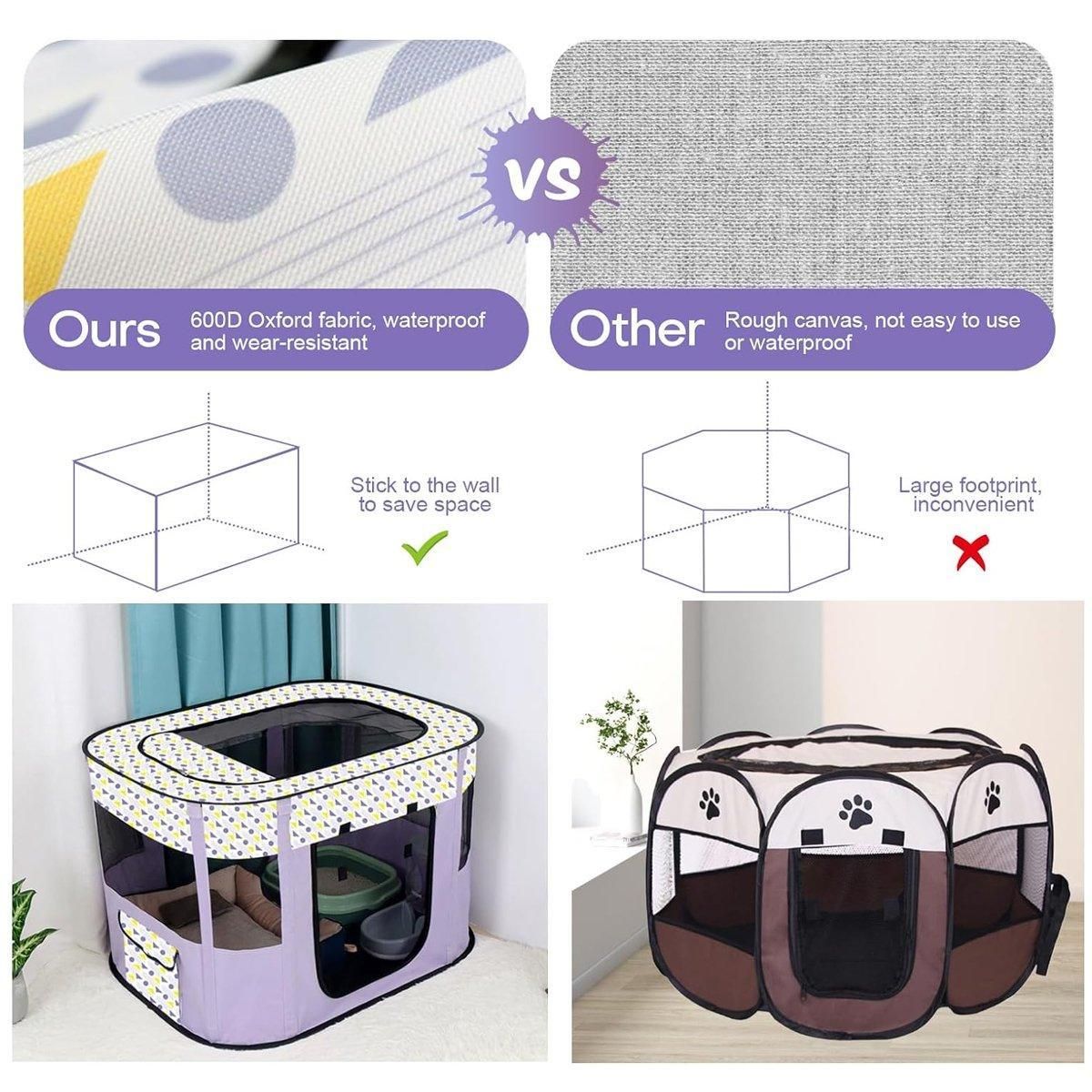 Foldable Cat Dog Kennel Pet Delivery Cage Portable Pet Fence Tent - Purple-XL