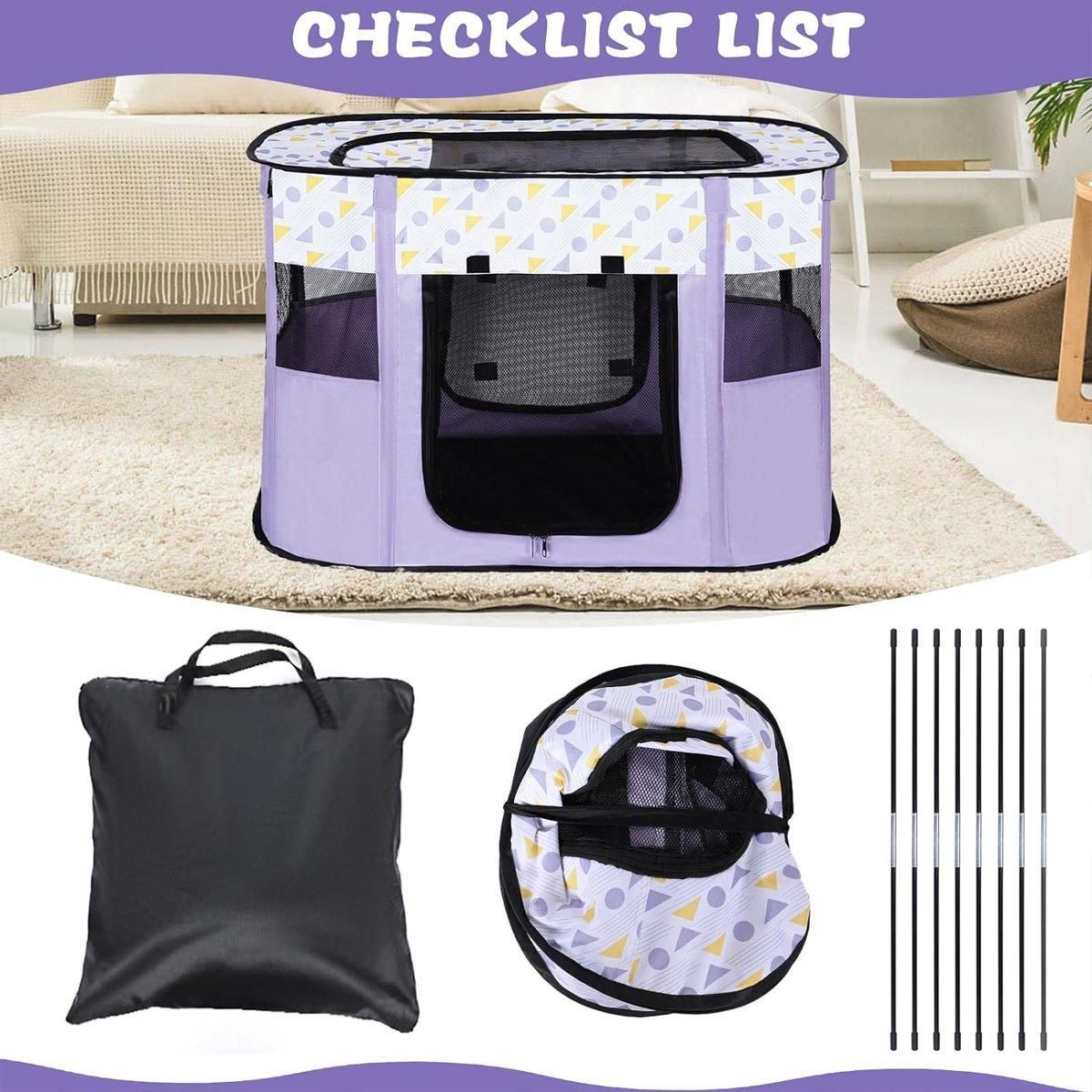 Foldable Cat Dog Kennel Pet Delivery Cage Portable Pet Fence Tent - Purple-XL