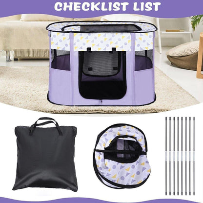 Foldable Cat Dog Kennel Pet Delivery Cage Portable Pet Fence Tent - Purple-XL