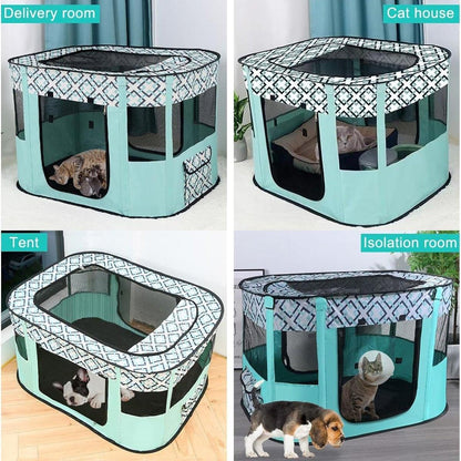 Foldable Cat Dog Kennel Pet Delivery Cage Portable Pet Fence Tent - Purple-XL