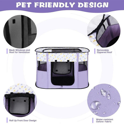Foldable Cat Dog Kennel Pet Delivery Cage Portable Pet Fence Tent - Purple-XL