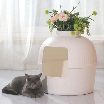 Plastic Pet Kennel Small Dog Cat Litter Box Teddy Villa Easy Clean Hair Guard - White