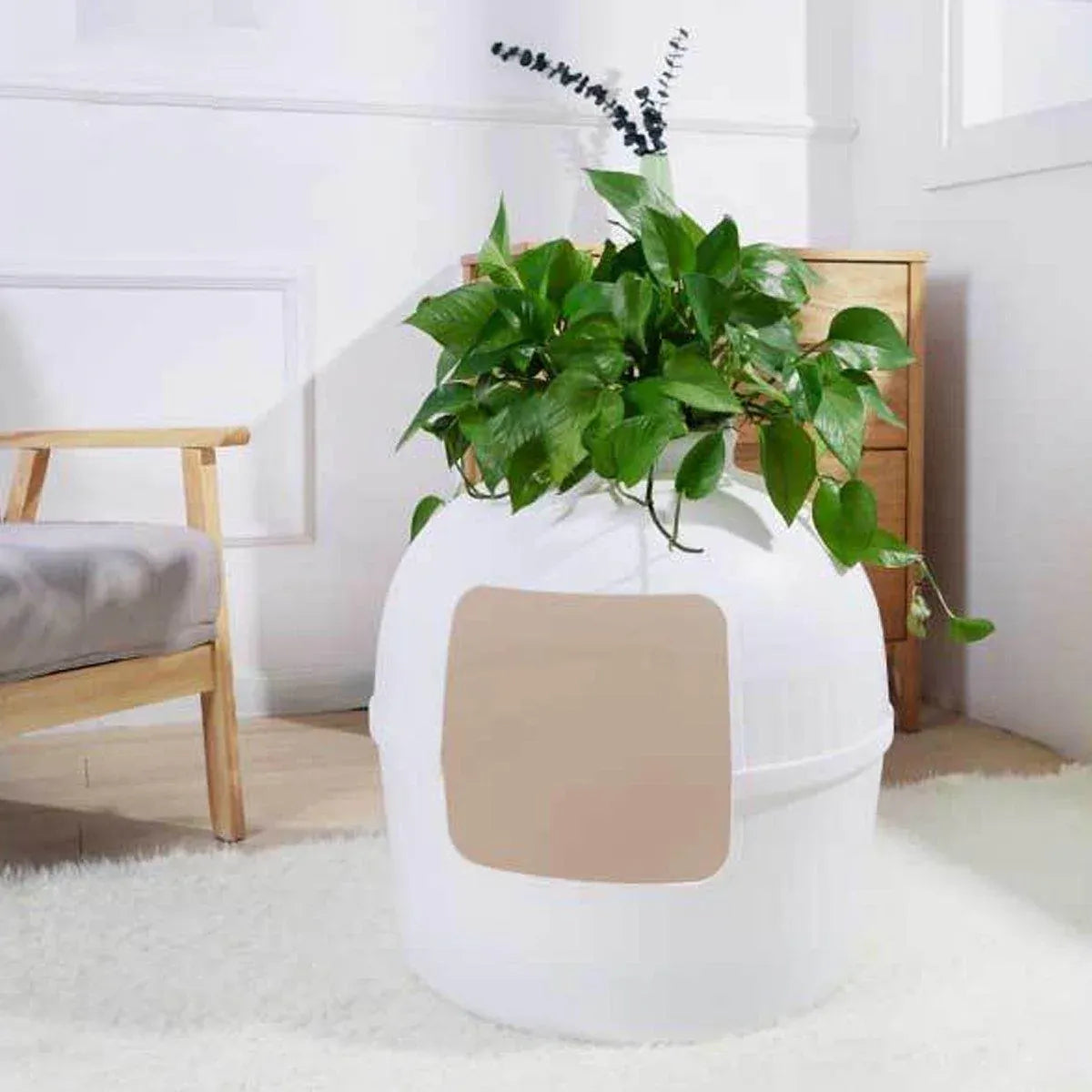 Plastic Pet Kennel Small Dog Cat Litter Box Teddy Villa Easy Clean Hair Guard - White