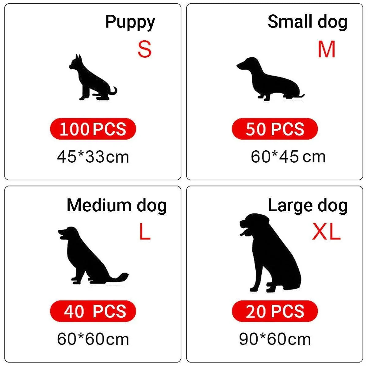 Large Puppy Dog Training Pads Pet Toilet Thickened Pee Pads Mat Indoor Absorbent - S ( 45*33cm) - 100PCS