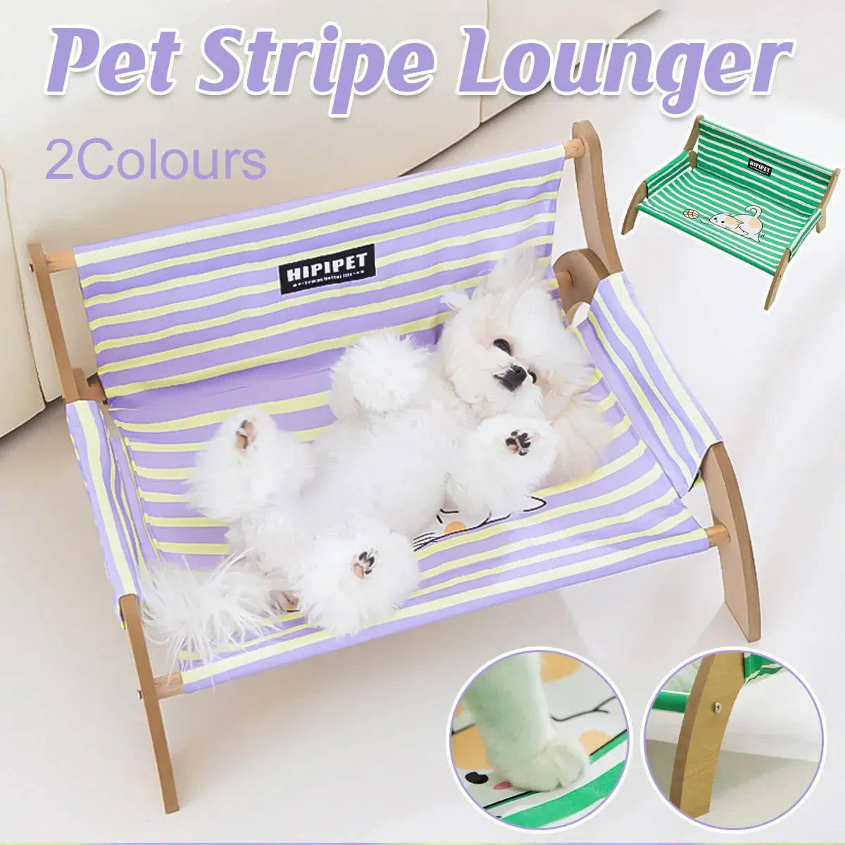 Pet Striped Lounge Bed Pet Nest Soft Cushion Washable Anti Slip Comfortable - Green
