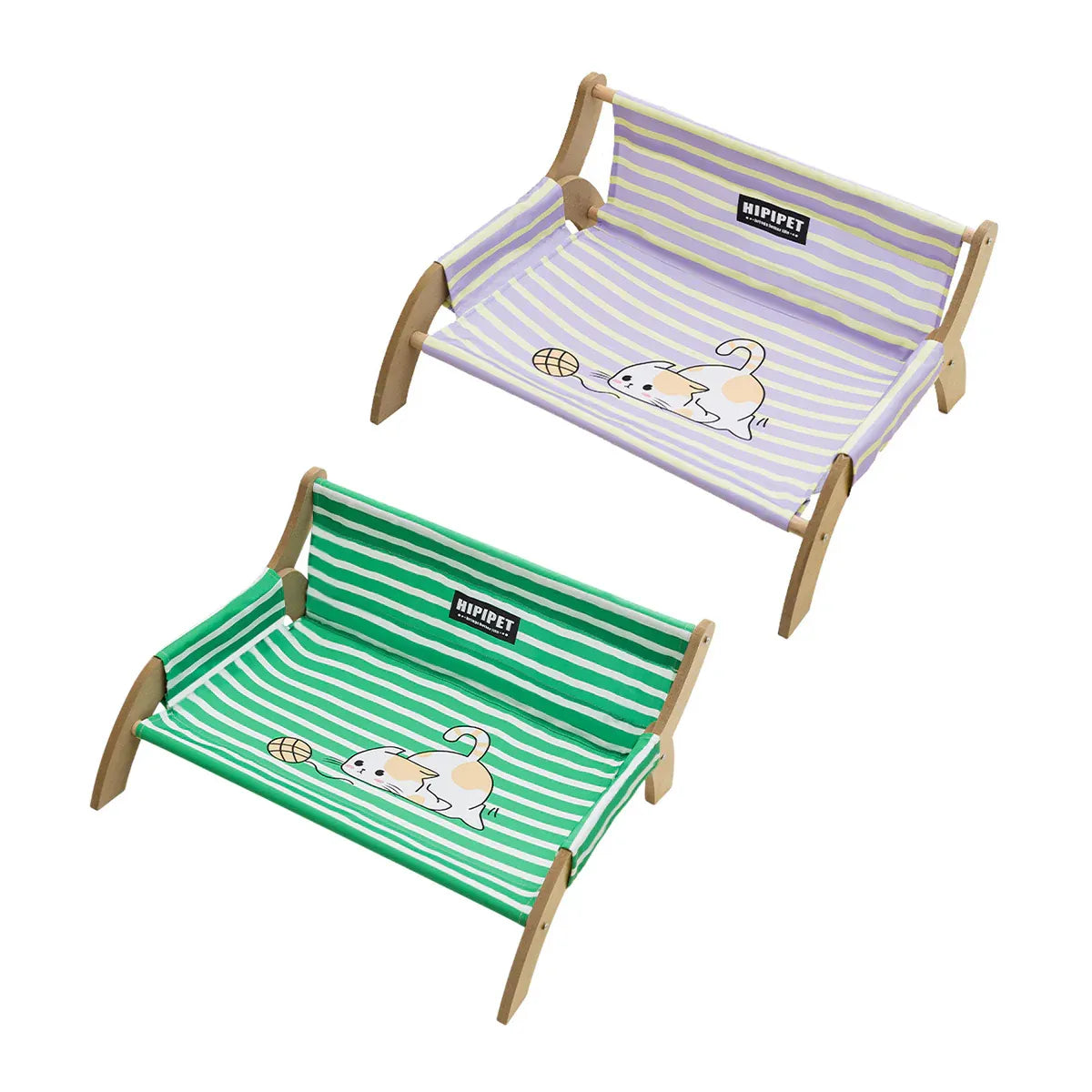 Pet Striped Lounge Bed Pet Nest Soft Cushion Washable Anti Slip Comfortable - Green