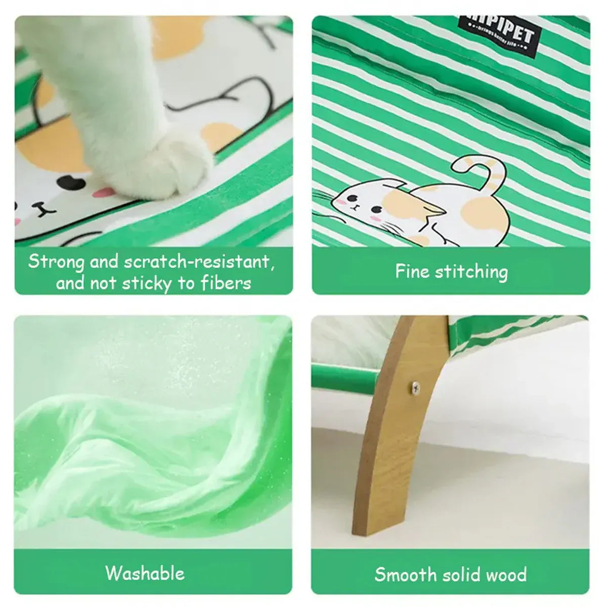 Pet Striped Lounge Bed Pet Nest Soft Cushion Washable Anti Slip Comfortable - Green
