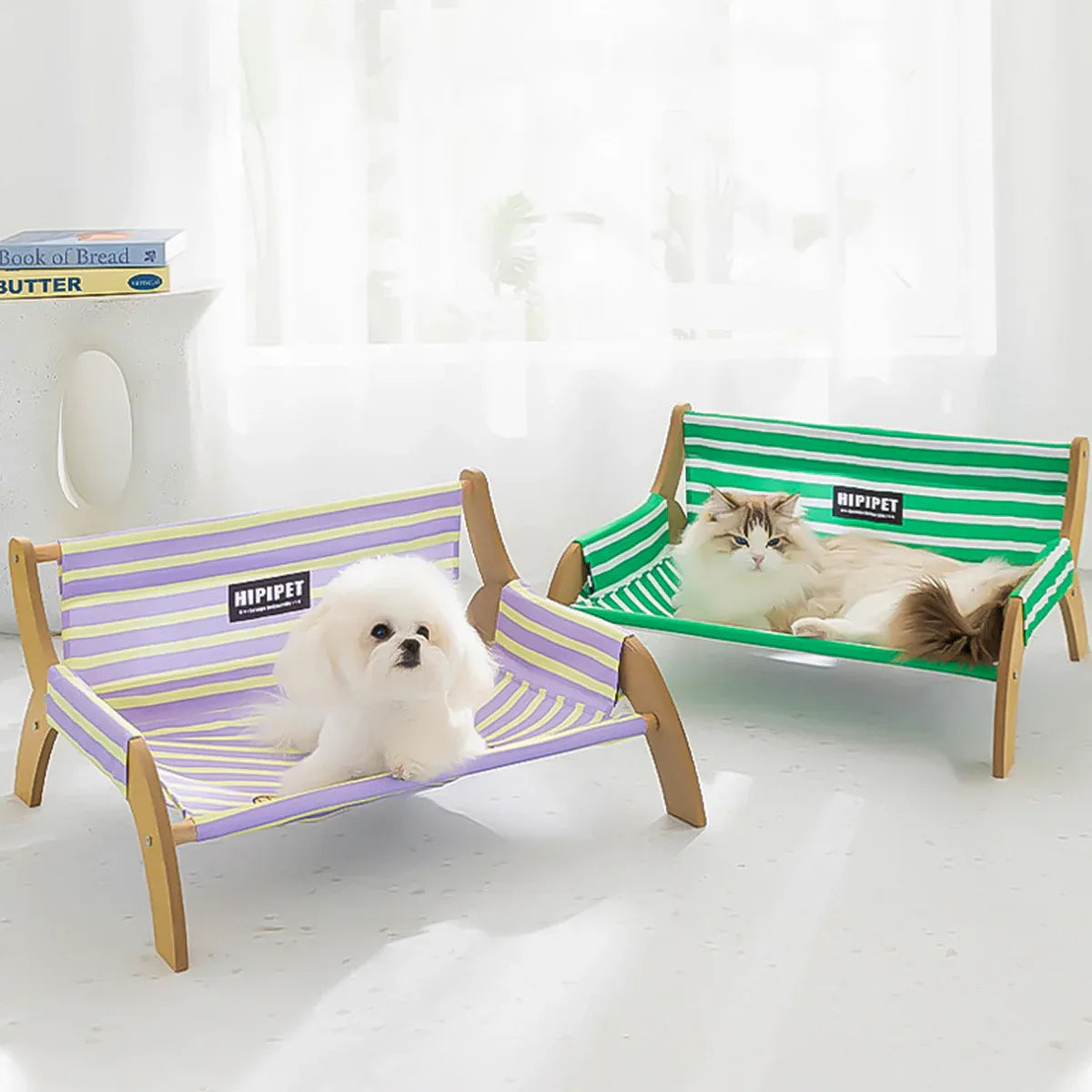 Pet Striped Lounge Bed Pet Nest Soft Cushion Washable Anti Slip Comfortable - Green