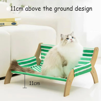 Pet Striped Lounge Bed Pet Nest Soft Cushion Washable Anti Slip Comfortable - Green