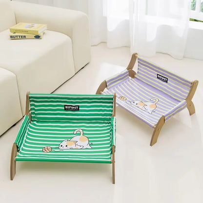 Pet Striped Lounge Bed Pet Nest Soft Cushion Washable Anti Slip Comfortable - Purple