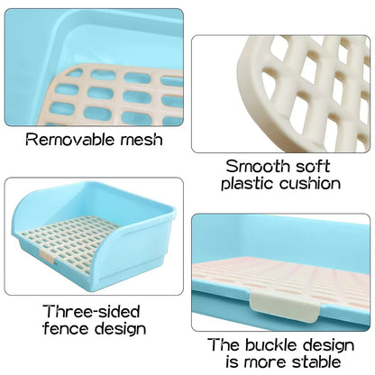 Large Rabbit Litter Box Drawer Corner Toilet for Chinchillas Hamsters Small Pets - Blue