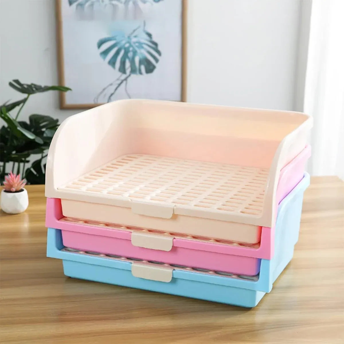 Large Rabbit Litter Box Drawer Corner Toilet for Chinchillas Hamsters Small Pets - Blue