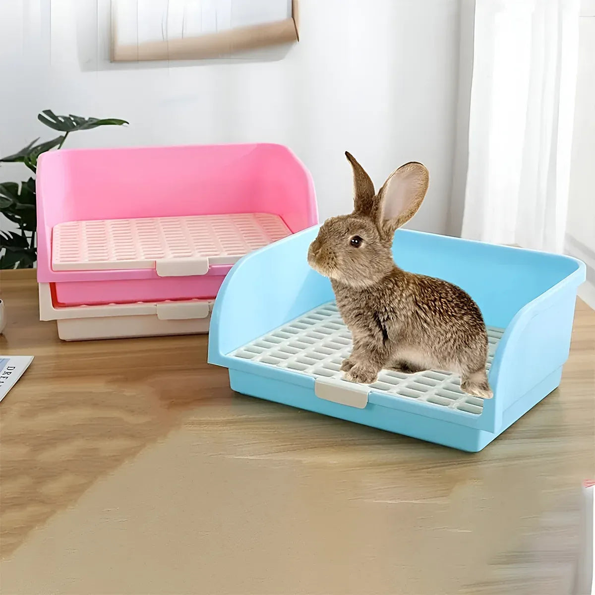 Large Rabbit Litter Box Drawer Corner Toilet for Chinchillas Hamsters Small Pets - Blue