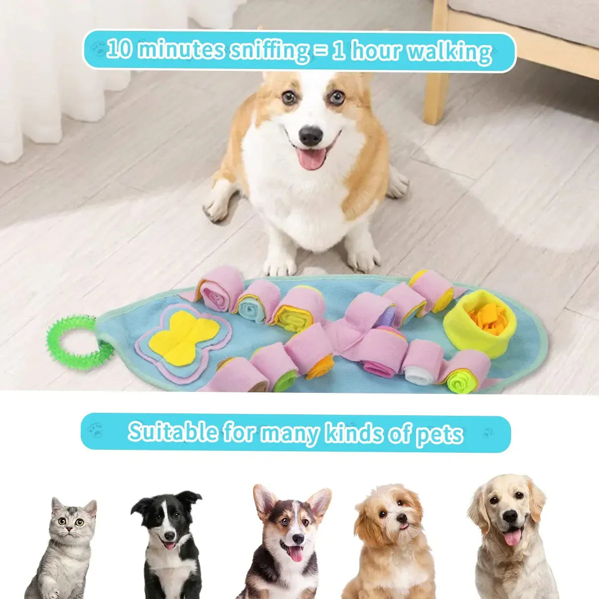 Interactive Dog Snuffle Mat Puzzle Toy Training Pad for Smell and Feeding