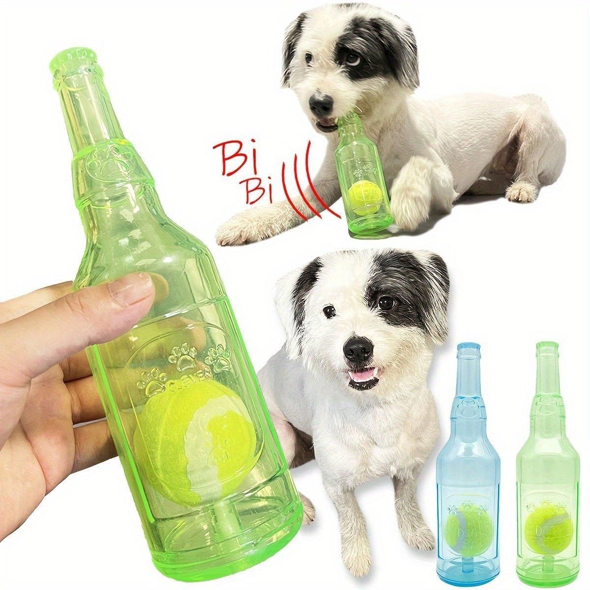 Durable Pet Teething Resistant Tennis Ball Wine Bottle Chew Toy for Dogs Play - Green-L