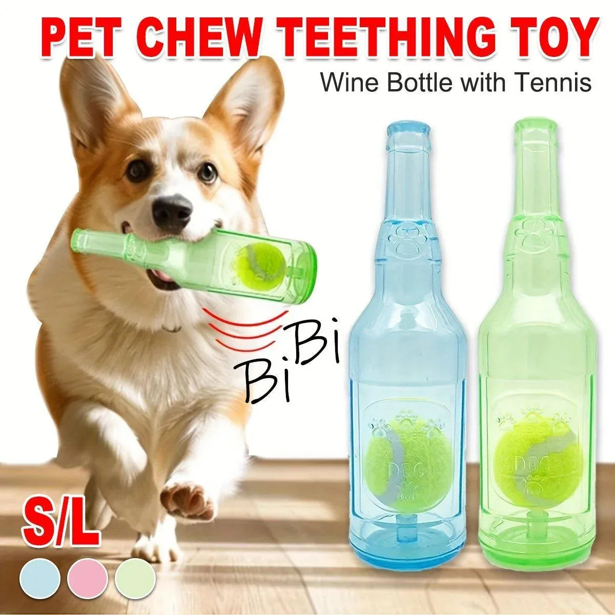 Durable Pet Teething Resistant Tennis Ball Wine Bottle Chew Toy for Dogs Play - Green-L