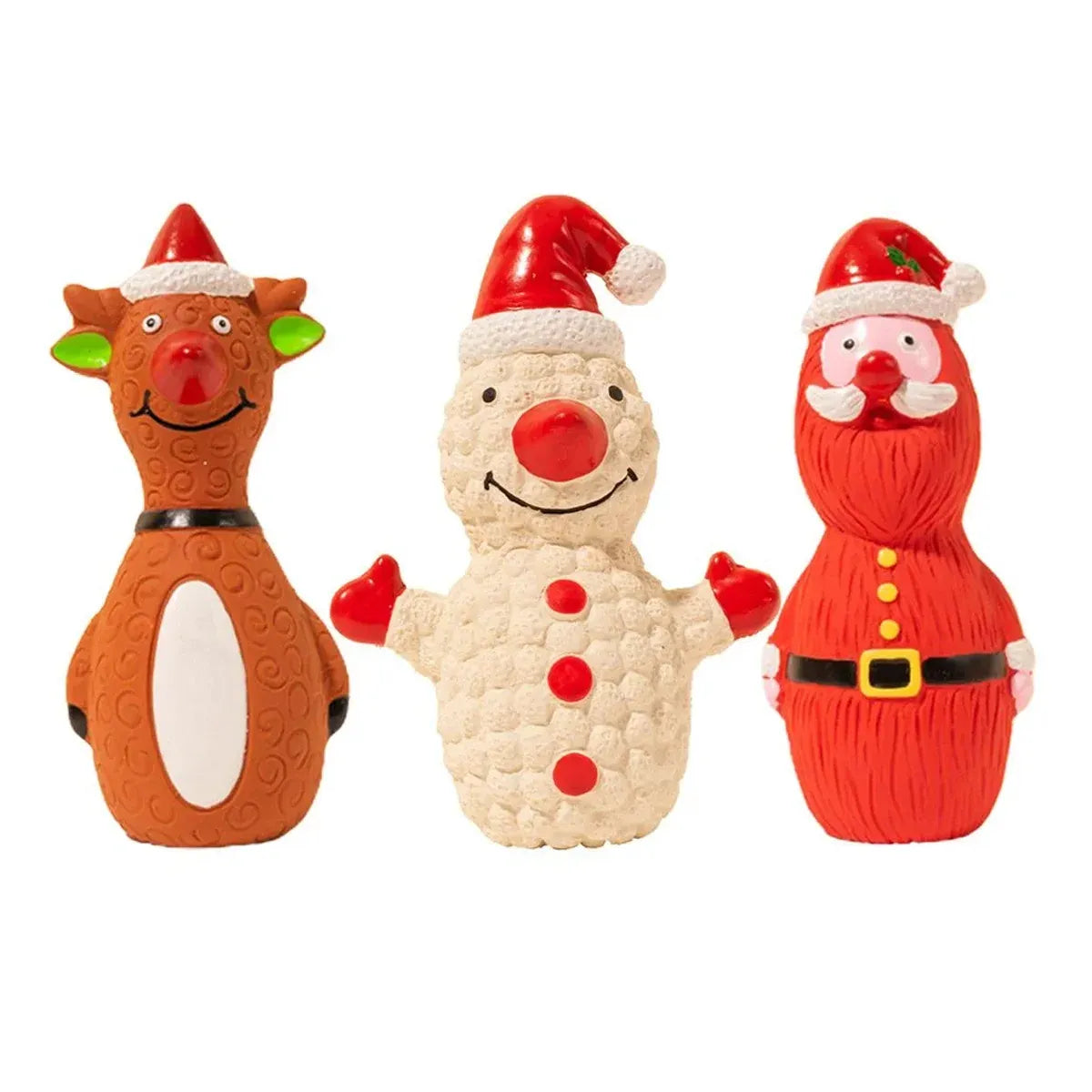Christmas Dog Toys Set Santa Reindeer Snowman Latex Pet Squeaker Toys Multicolor - Brown